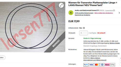 Riemen für transrotor - riemen,
