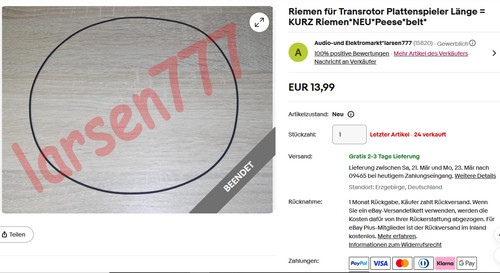 Riemen für transrotor - riemen,